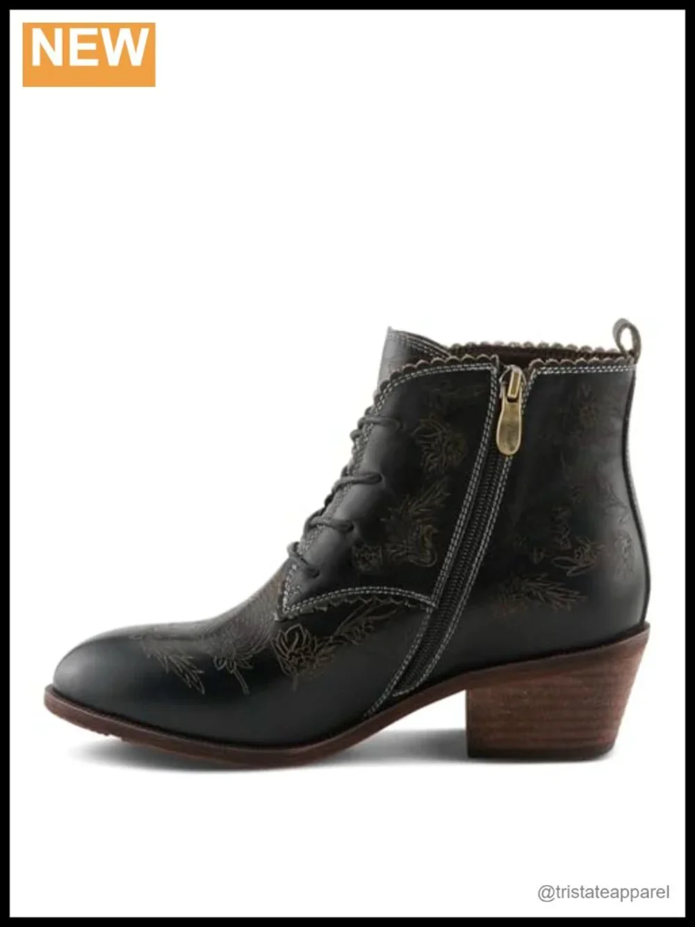 Hand-painted Floral Leather Ankle Booties with Lace-up and Zipper